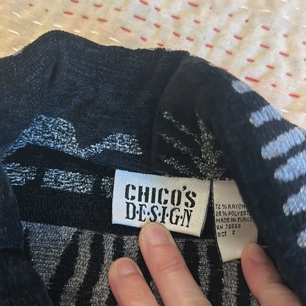 Vintage Rare Chicos Design Black/Gray Primitive Print Button Front Jacket Shirt